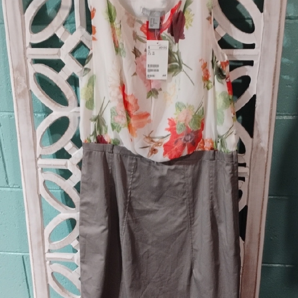 H&M Floral and Gray Maxi Sleeveless Silky Dress